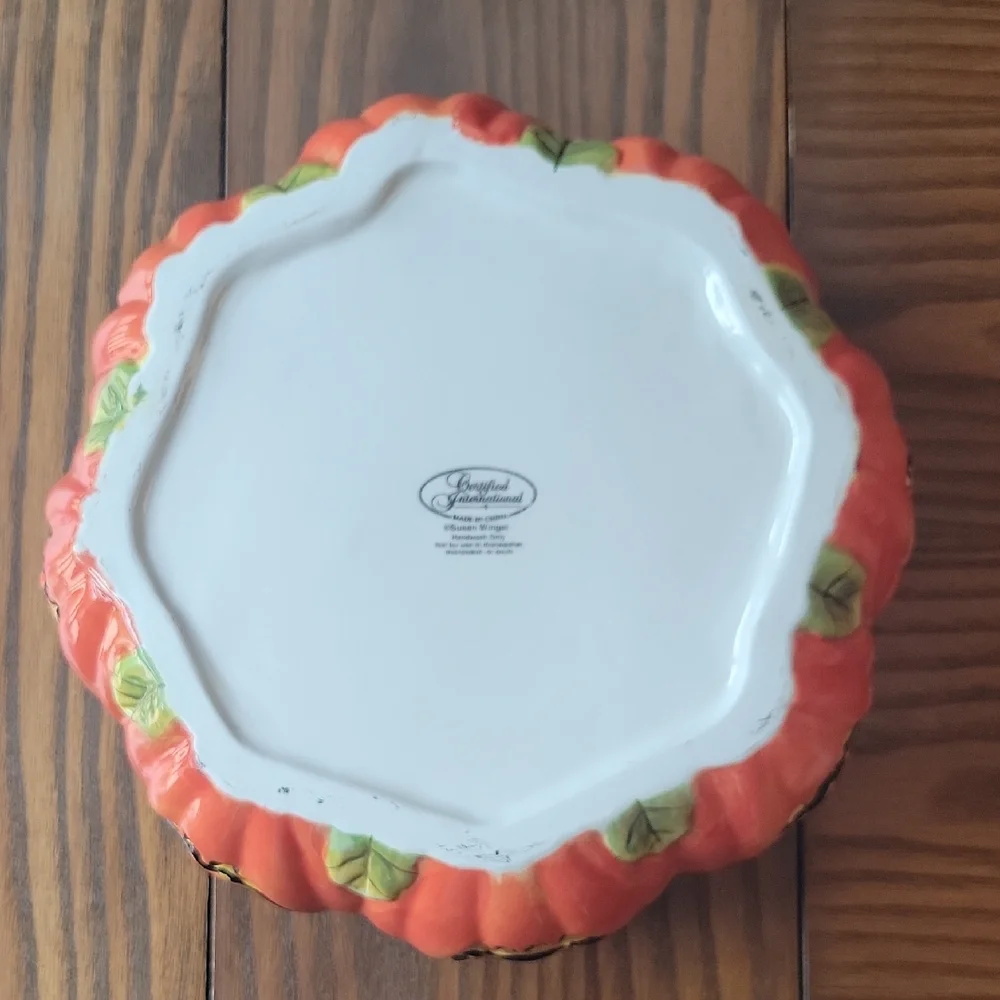 Certified International Pumpkin Faces Bowl - Orange and Green